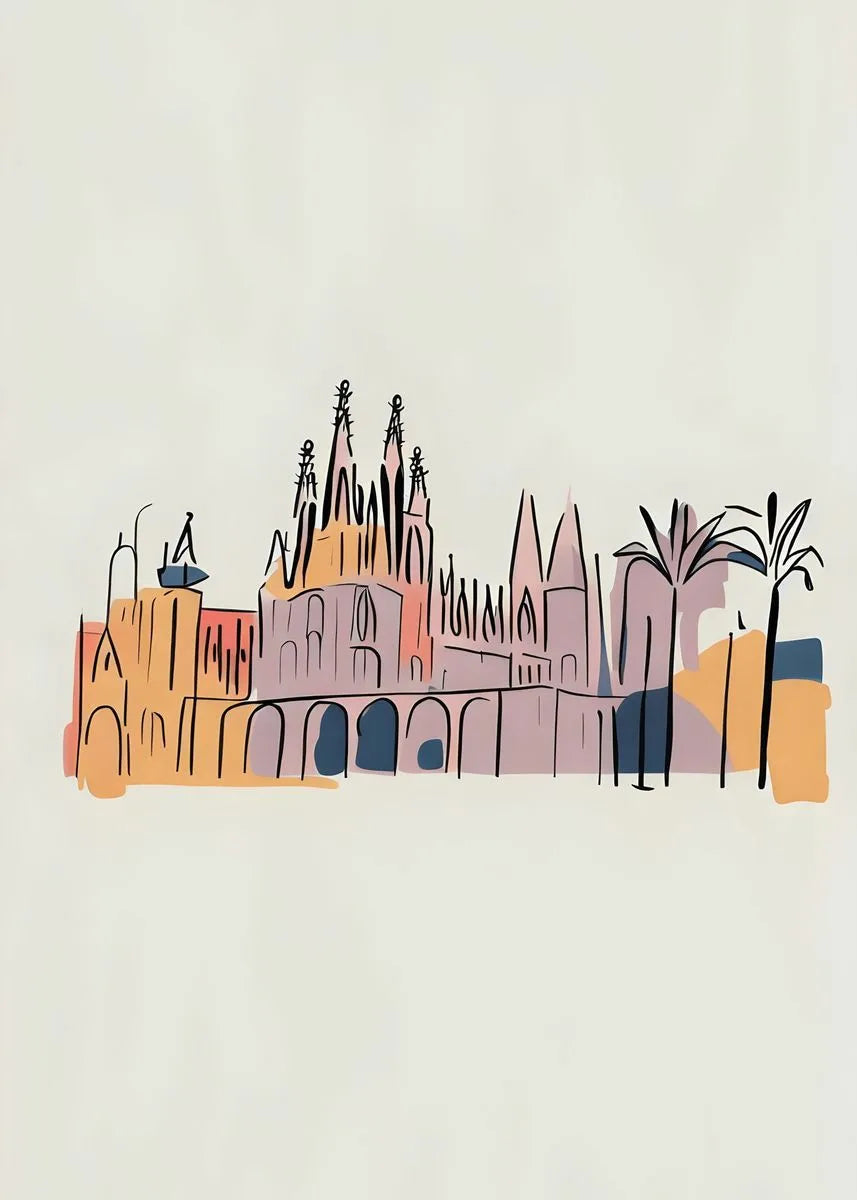 Alhambra Palace Silhouette | Muurdecoratie | Moderne Wanddecoratie | Historische Gebouw Illustratie | Posters Kunst
