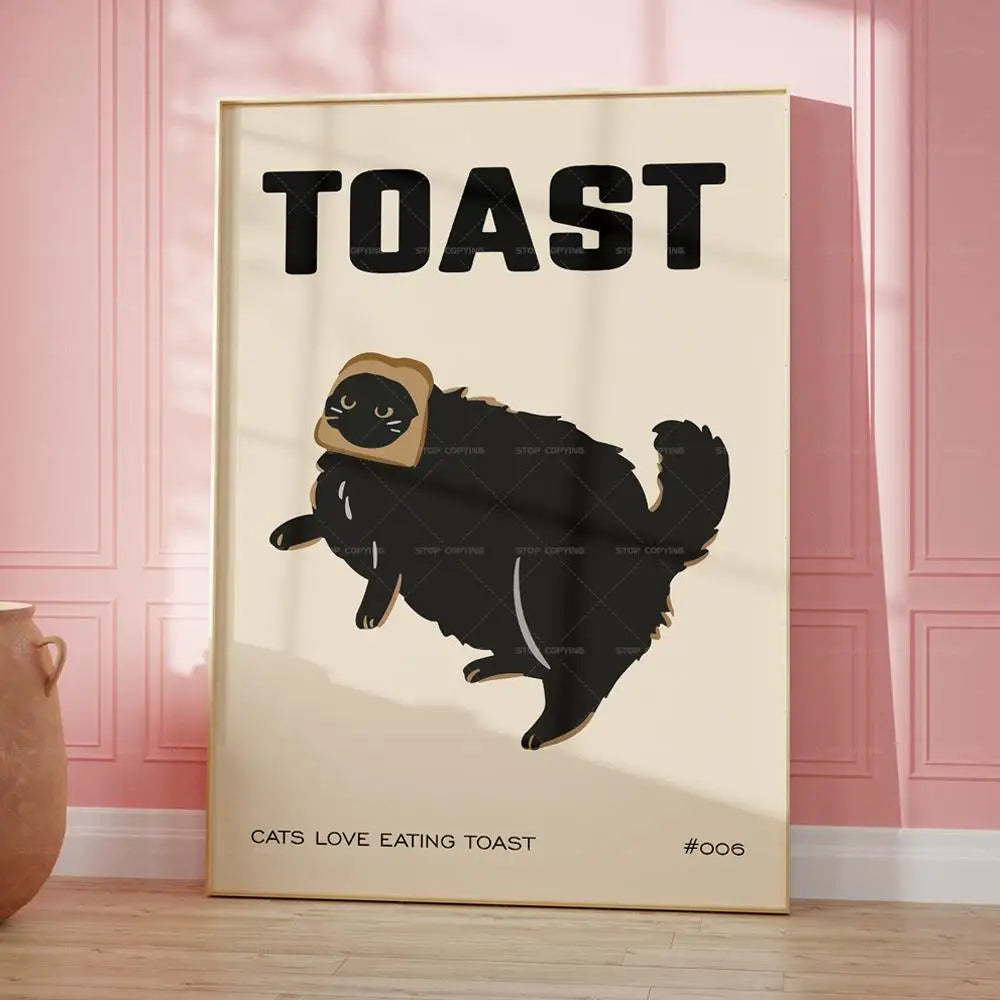 Big Cat Vintage Kitchen Art Poster | Retro Muurdecoratie | Zwart Toast Design | Posters | Wanddecoratie