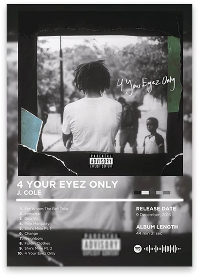 4 Your Eyez Only Album Cover Poster | J. Cole Wanddecoratie | Iconische Hip Hop Kunst | Muurdecoratie Rhyme Legends Collection