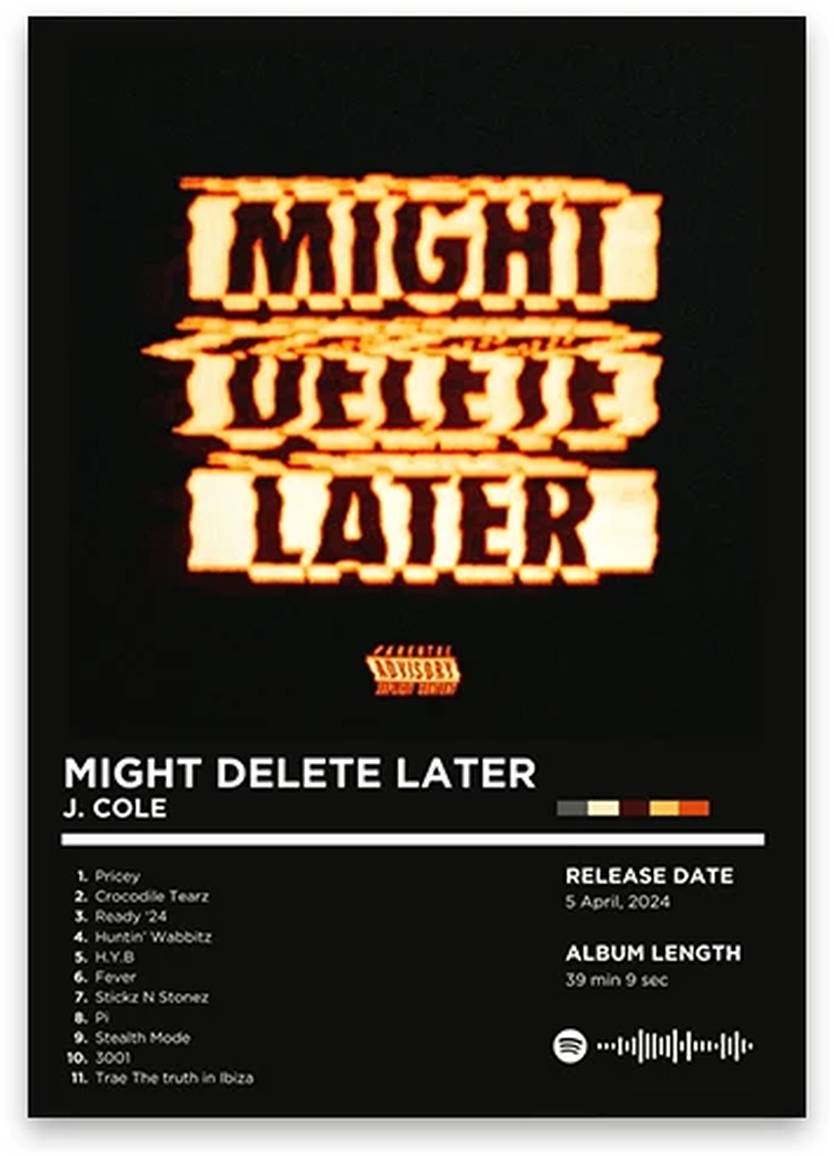 Might Delete Later Poster | J. Cole | Iconisch Rap Album Kunst | Hip Hop Wanddecoratie | Muurdecoratie