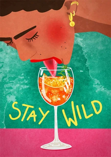 Stay Wild Cocktail | Muurdecoratie voor keuken | Moderne Lively Poster | Wanddecoratie kunstprint