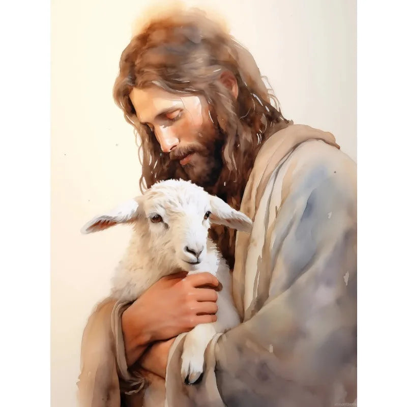 Jesus Christ | He Carries Us in His Arms Poster | Wanddecoratie met Herder en Lam | Muurdecoratie | Bijbelse Kunst