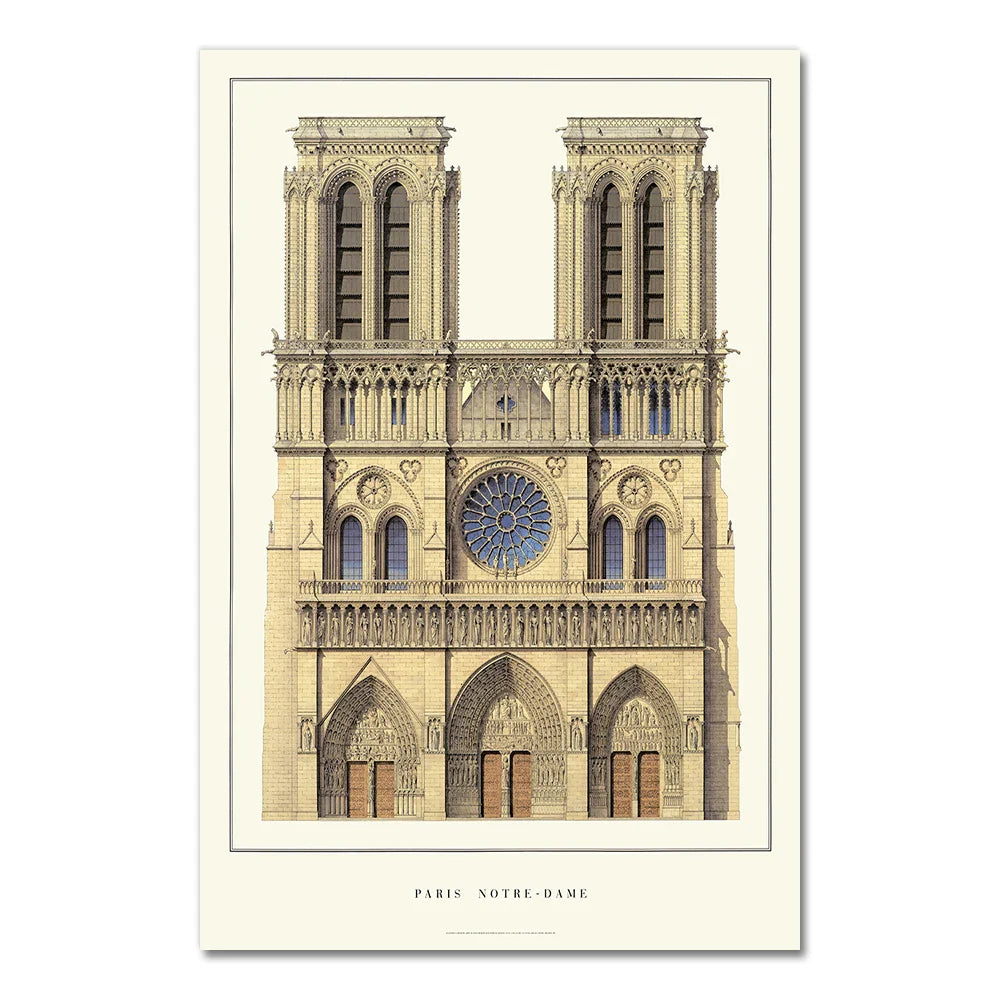 Notre-Dame Cathedral poster | Muurdecoratie | Parijs | Franse architectuur | Gotische schilderijen | Wanddecoratie