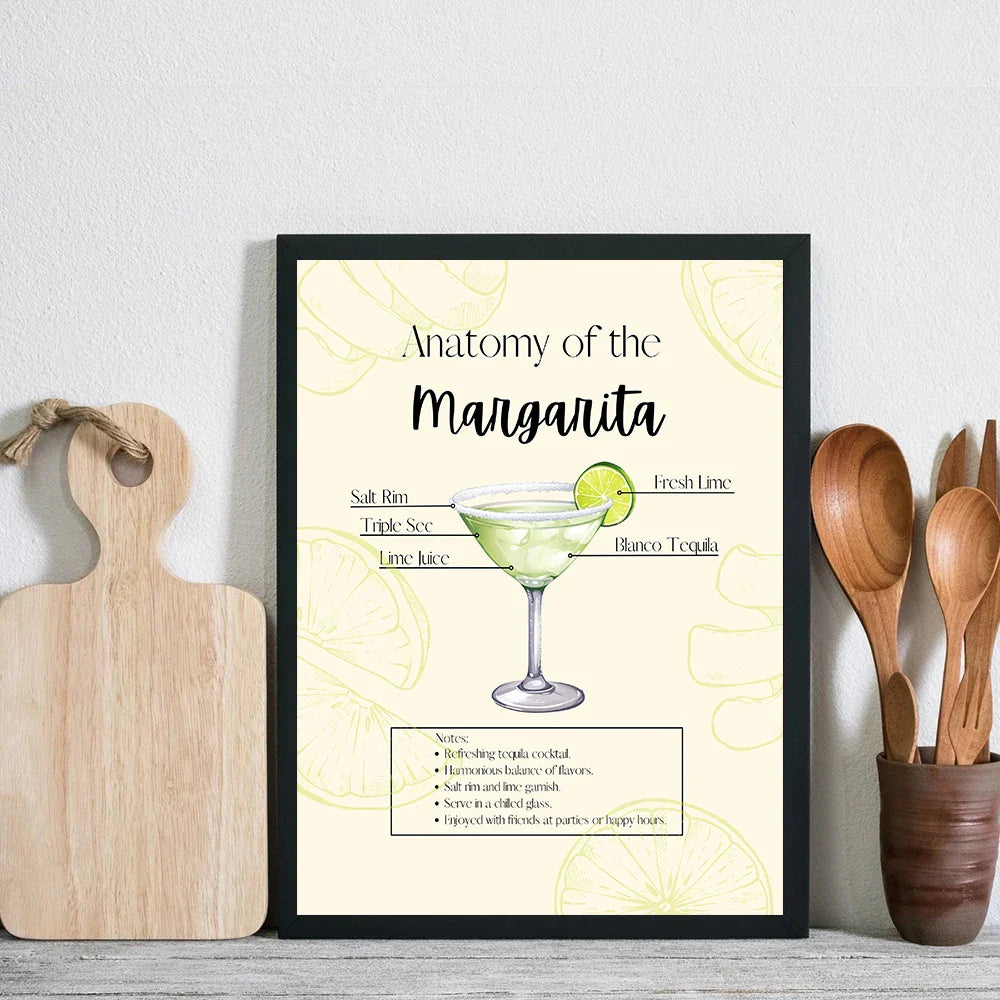 Margarita Anatomy Art | Muurdecoratie | Cocktail Recept Illustratie | Mixology Gids | Wanddecoratie Posters