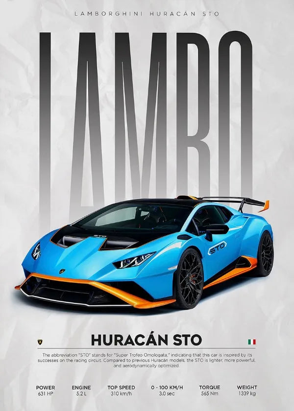 Lamborghini Veneno Huracan STO Countach | Muurdecoratie | Super Car | Wanddecoratie | Posters | Canvas Kunst | Schilderijen | Voor Huis & Tuin | Hyper Car Print | Kamer en Home Decoratie
