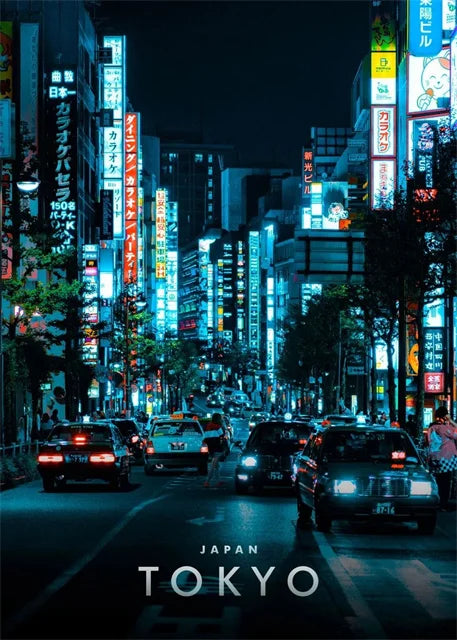 Vibrant Tokyo Street | Muurdecoratie | Neon Glamour | Japanse Architectuur Posters | Wanddecoratie Urban Landscape