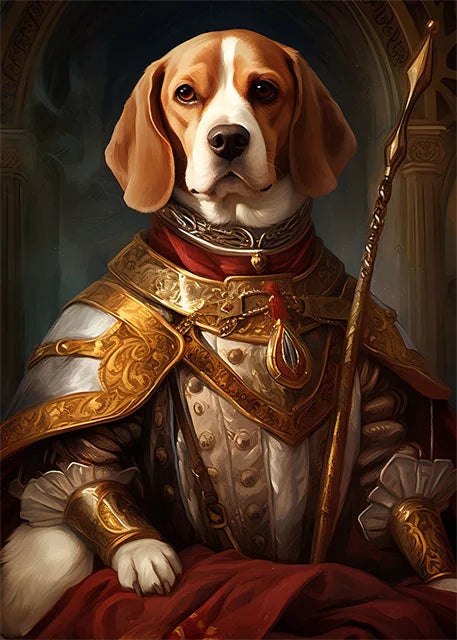 Noble Sentinel | Muurdecoratie | Beagle Poster | Wanddecoratie met Hond in Koninklijke Kledij | Posters en Kunst