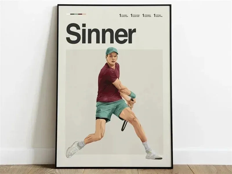 Legends of Tennis | Jannik Sinner | Muurdecoratie | Wanddecoratie voor Thuis | Moderne Posters Kunst