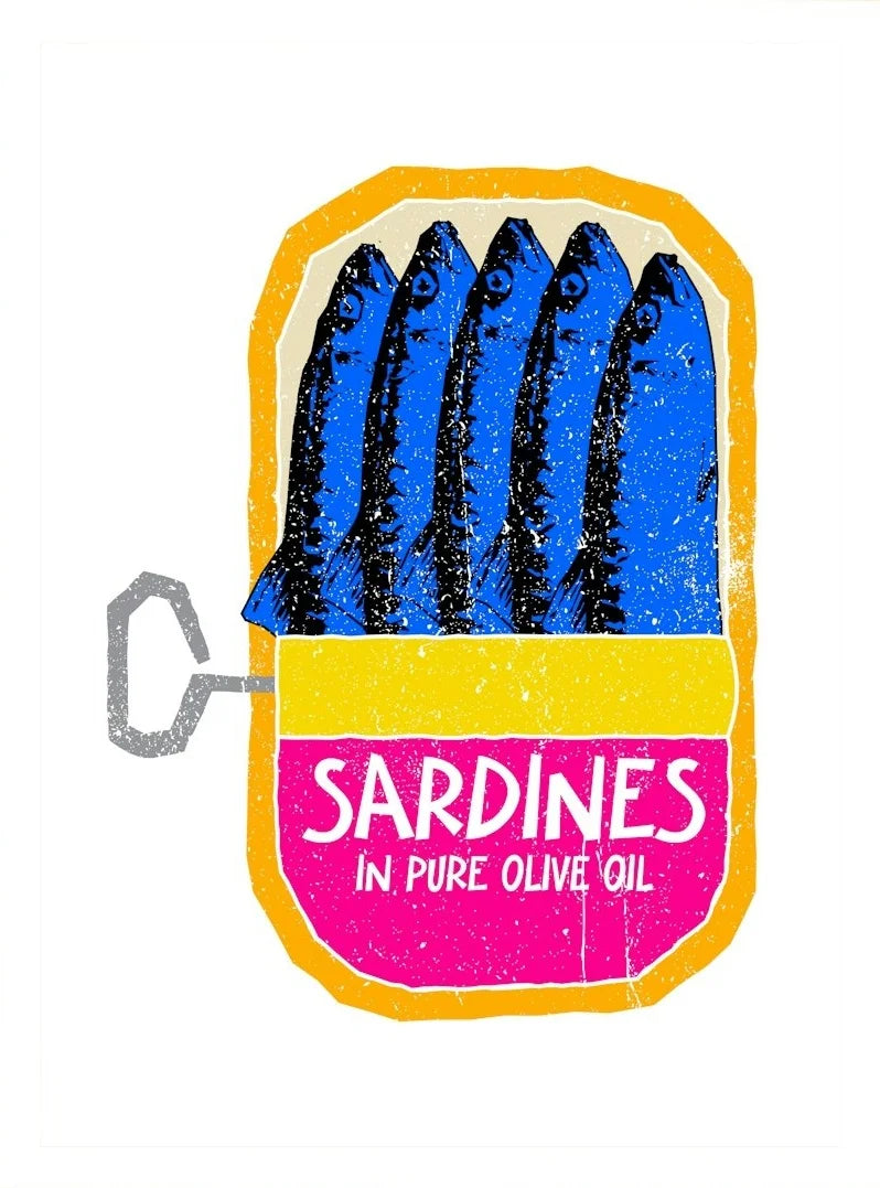 Vintage Sardines Retro Art | Pure Olive Oil Illustratie Muurdecoratie | Wanddecoratie voor Keuken Posters