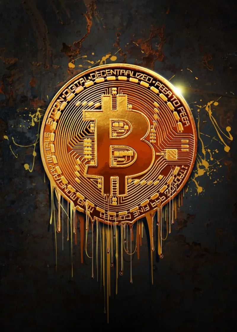 Bitcoin Gold Drip Poster | Crypto Muurdecoratie | Wanddecoratie | Digitale Valuta Kunst | Posters