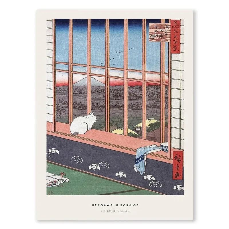 Cat Sitting In Window | Utagawa Hiroshige | Japanse Muurdecoratie | Ukiyo-e Wanddecoratie Posters Kunst
