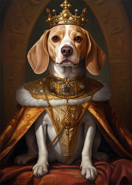 Beagle Throne of Gold | Majestueuze Muurdecoratie | Koninklijke Wanddecoratie | Luxe Dieren Schilderijen | Woondecor Posters
