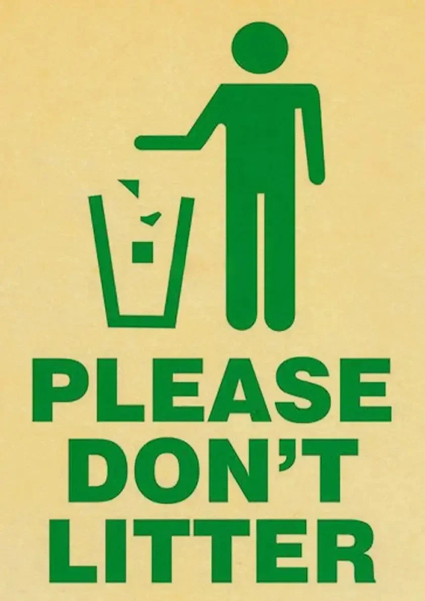 Please Don't Litter Poster | Vintage Waarschuwingsbord Design | Muurdecoratie | Posters Wanddecoratie