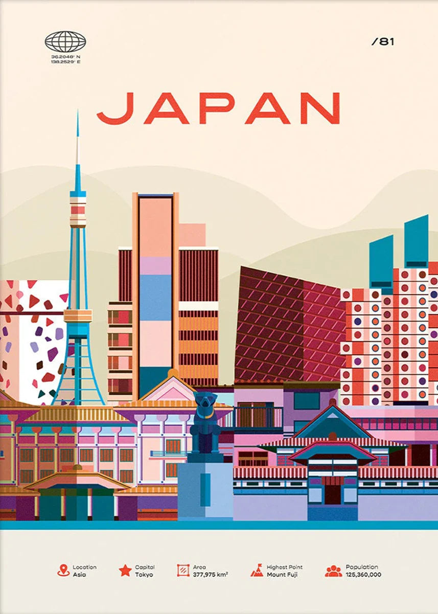 Japan Cityscape | Wanddecoratie | Vibrant Tokyo Skyline | Muurdecoratie | Moderne Posters en Prenten