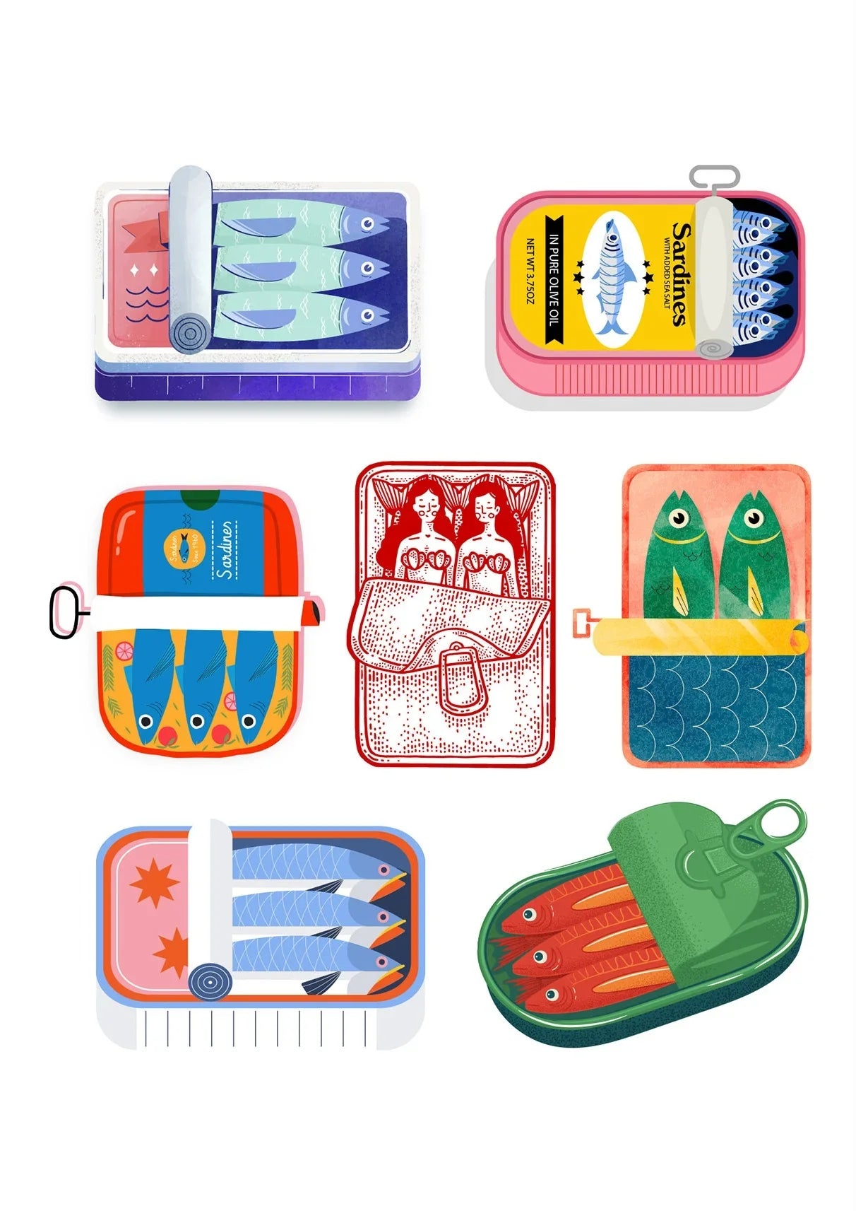 Sardine Variety | Poster | Muurdecoratie | Creatieve Illustratie Serie | Schilderijen | Wanddecoratie