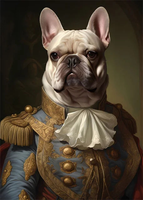 Blueblood's Gaze Muurdecoratie | Franse Bulldog | Militair Uniform | Regal Presence | Wanddecoratie Poster