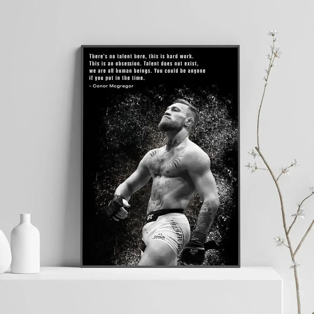 Conor McGregor Poster | Wanddecoratie met Quote | Inspirerende Boxing Muurdecoratie | UFC Gym Inspiratie | Hard Work Over Talent | Professionele Muurdecoratie