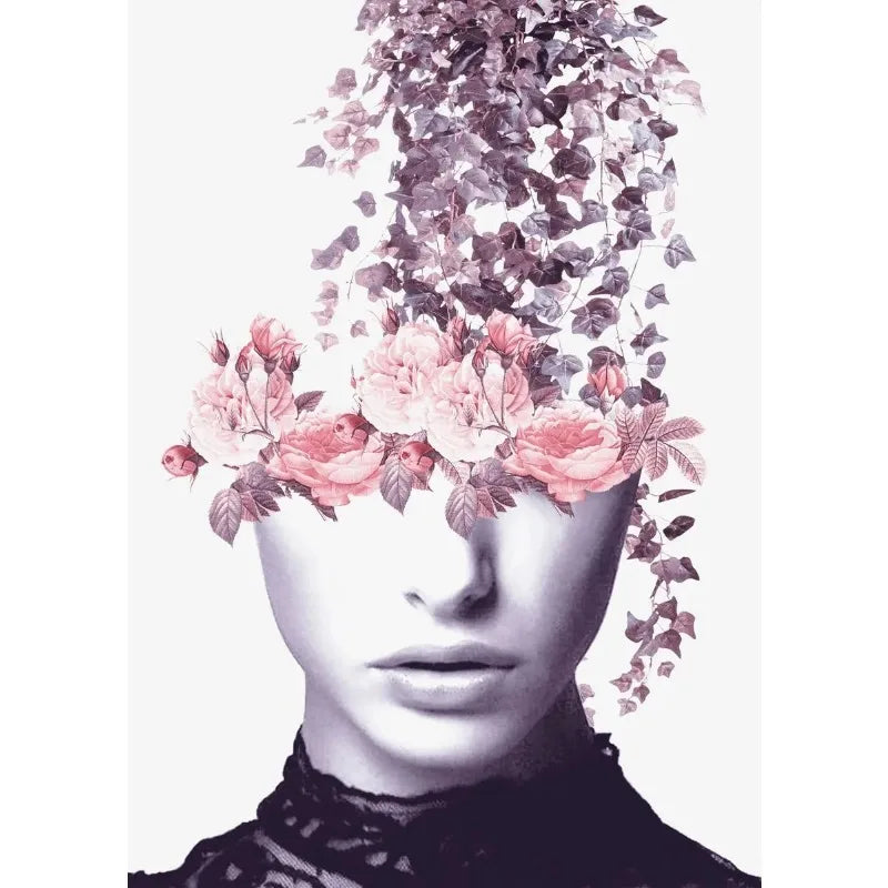 Blossoms of the Mind Poster | Graceful Dance of Shadows and Roses | Muurdecoratie | Monochrome Floral Woman Wanddecoratie | Posters | Vintage Flower Heads | Canvas Kunst