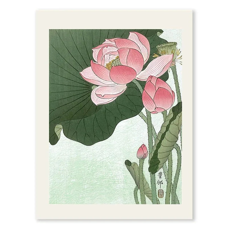 Ohara Koson Lotus Flower | Japanse Ukiyo-e Muurdecoratie | Wanddecoratie Kunst | Posters Huis & Tuin Decor