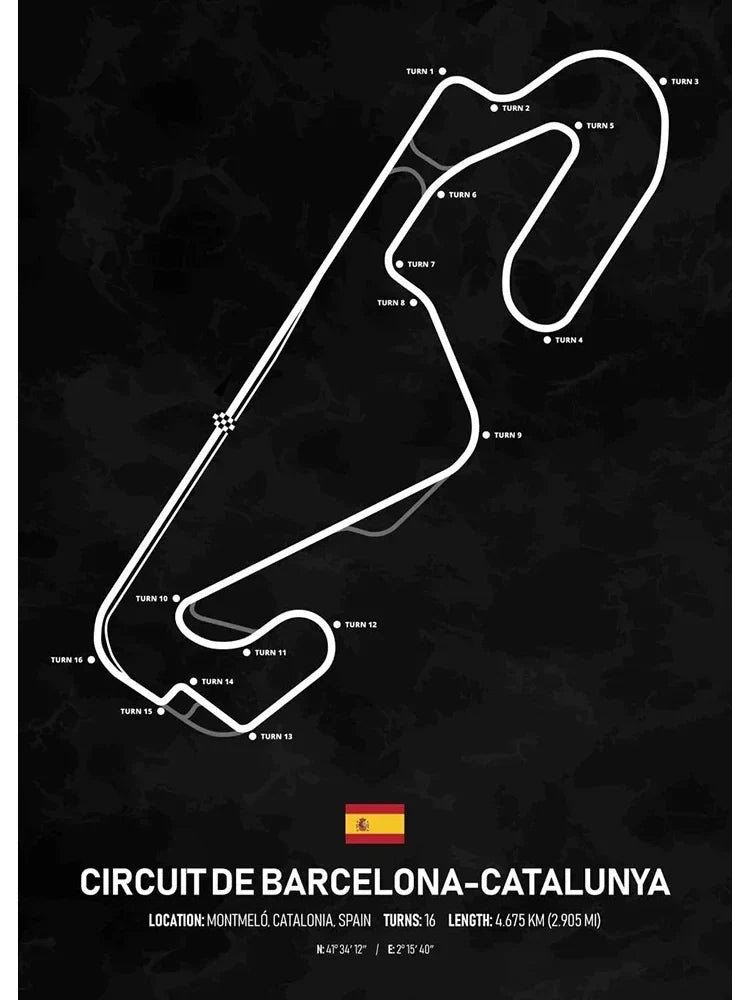 Circuit de Barcelona-Catalunya | Formula 1 Poster Muurdecoratie | Spanje | Montmel | F1 Rennen Wanddecoratie