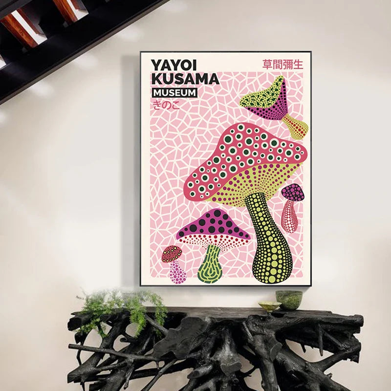 Yayoi Kusama Mushroom Poster | Muurdecoratie | Wanddecoratie | Exhibitiekunst | Visuele Kunst | Moderne Kunst aan de Muur