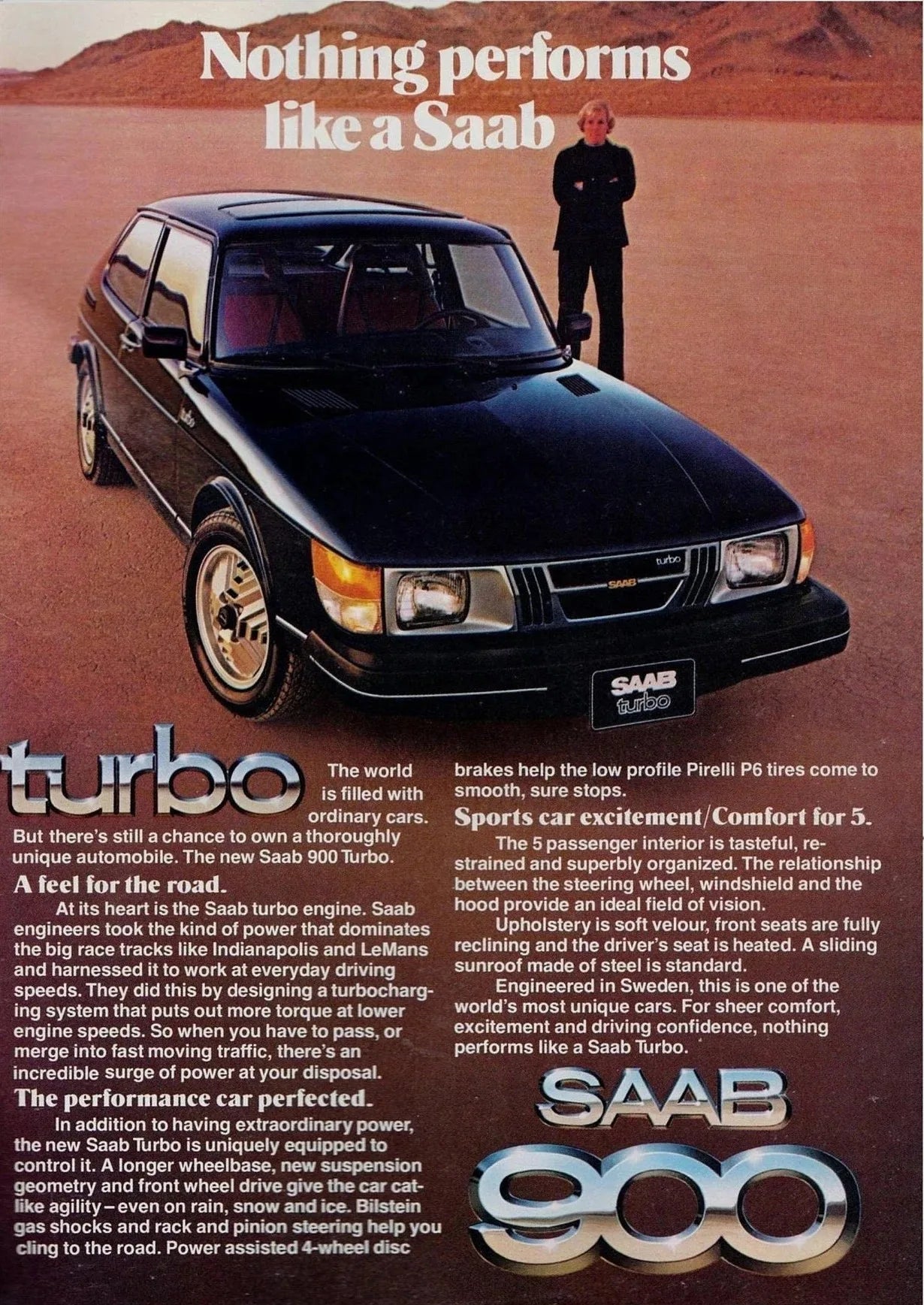 Saab 900 Turbo Desert Drive Muurdecoratie | Vintage Auto Poster | Unieke Wanddecoratie voor Saab Fans