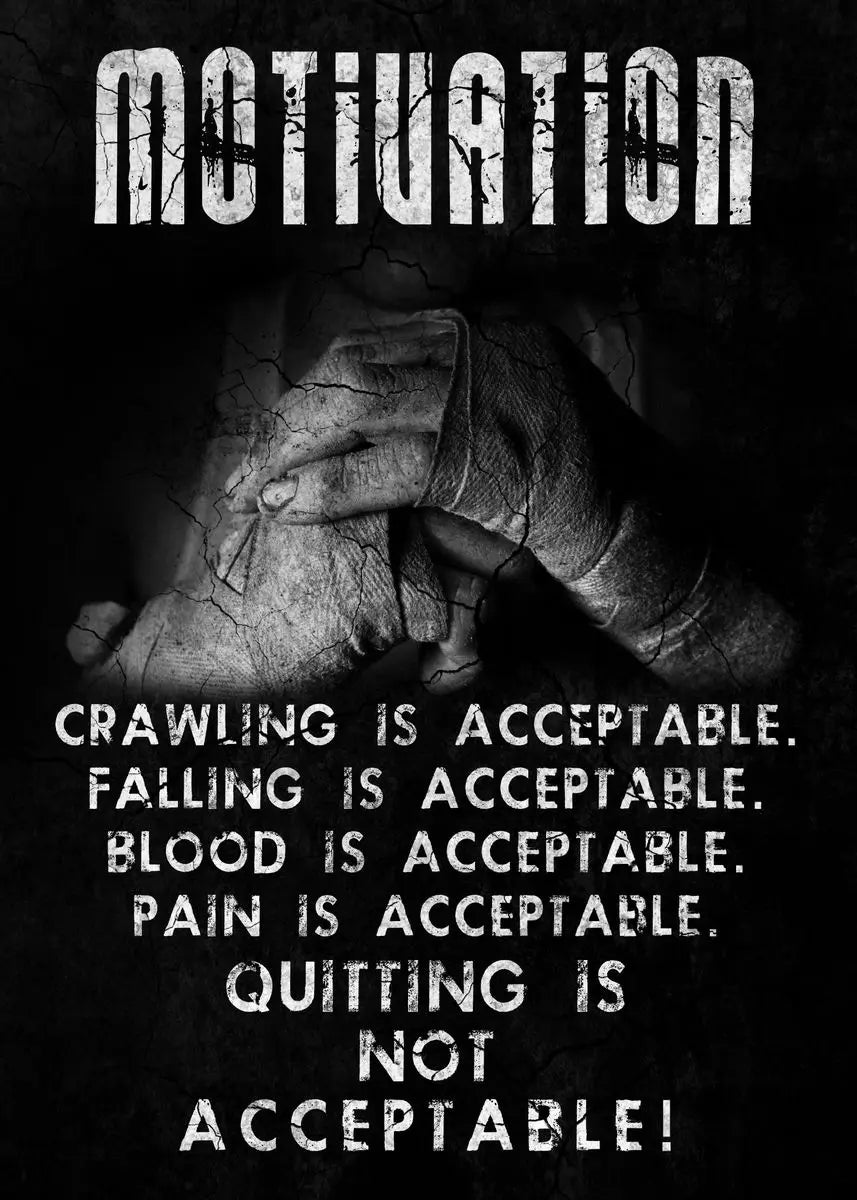 Motivation Crawling Is Acceptable | Muurdecoratie Fitness | Bodybuilding Quote Poster | Gym Wanddecoratie | Val niet opgeven | Motivatieposter | Bloed pijn acceptabel | Gewichtheffen Kunst