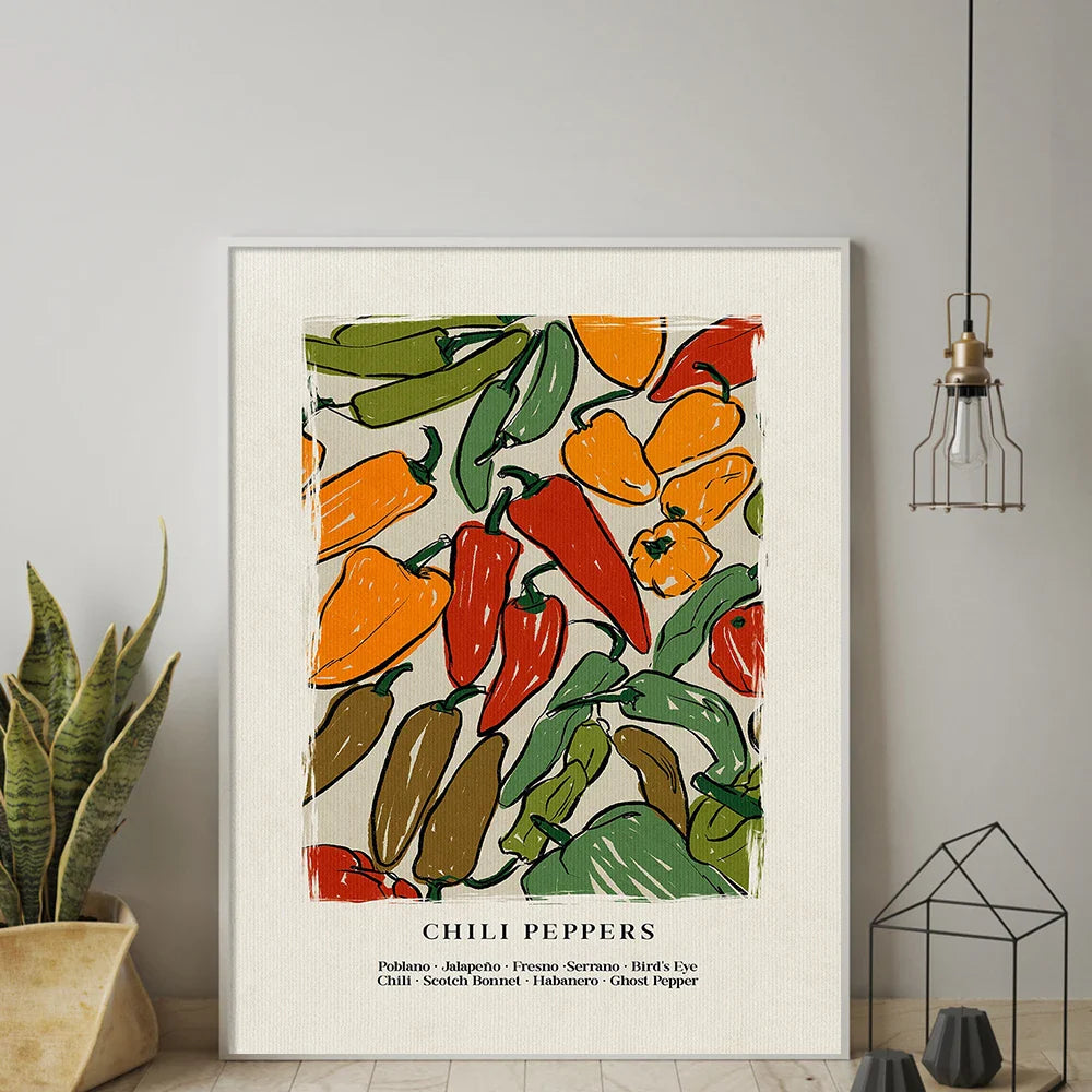 Japanese Hot Chilli Pepper | Pulseerend Rood Chili Kunst | Moderne Muurdecoratie | Aziatische Wanddecoratie