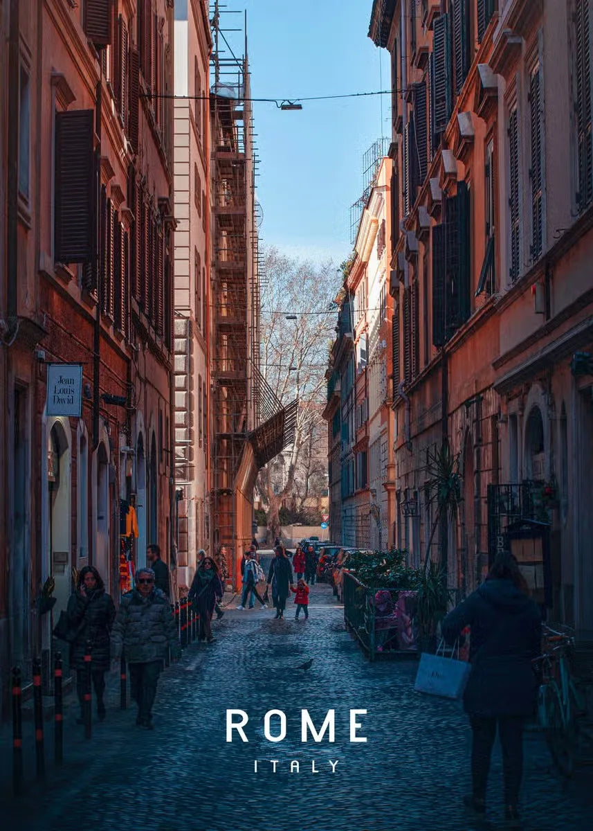 Busy Street Scene Rome | Muurdecoratie | Wanddecoratie Italië Stijl | Schilderijen op Poster | Canvas Kunst