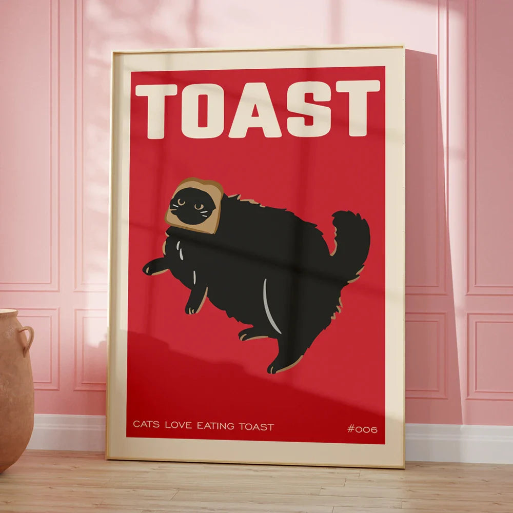Vintage Red Toast | Keuken Muurdecoratie | Big Cat Poster | Voedsel Wanddecoratie Art Kunst