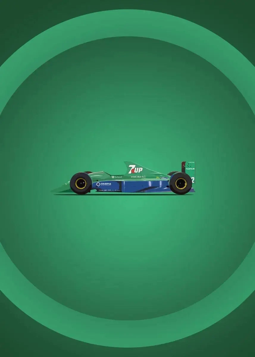 Jordan 191 F1 | Wanddecoratie | Vintage Racing Poster | Jordan's Eerste Formule 1 Auto | 7UP Livery Muurdecoratie