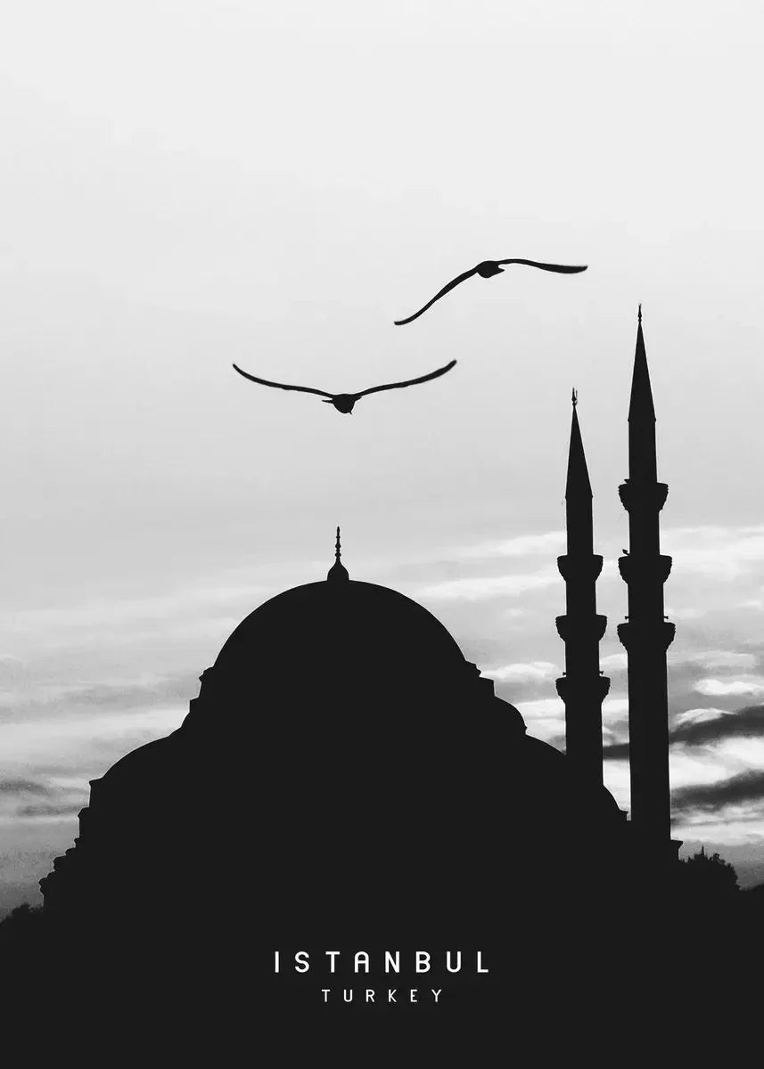 Sleymaniye Mosque Silhouette Poster | Iconische Skyline van Istanbul | Muurdecoratie | Turkse Wanddecoratie | Ottomaanse Kunst