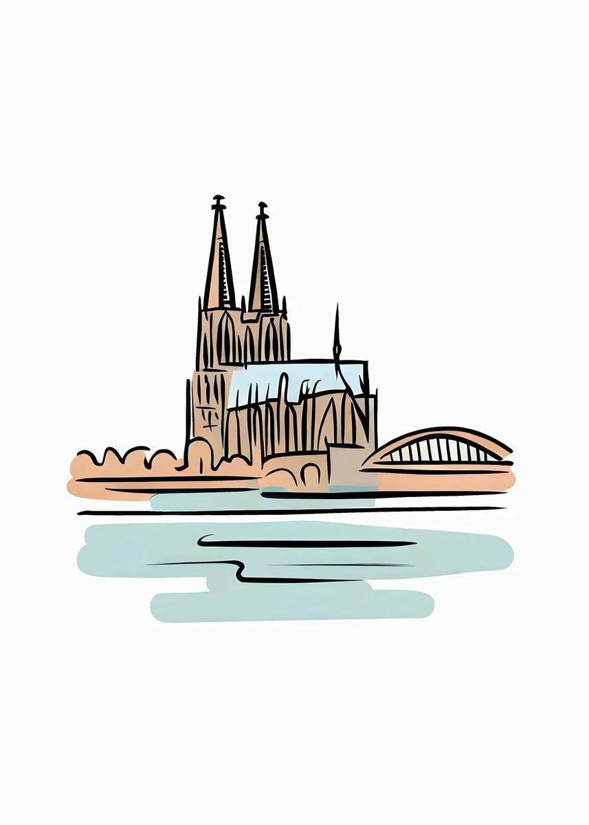 Cologne Cathedral Watercolor | Muurdecoratie | Schilderijen & Posters | Iconische Duitse Bezienswaardigheden