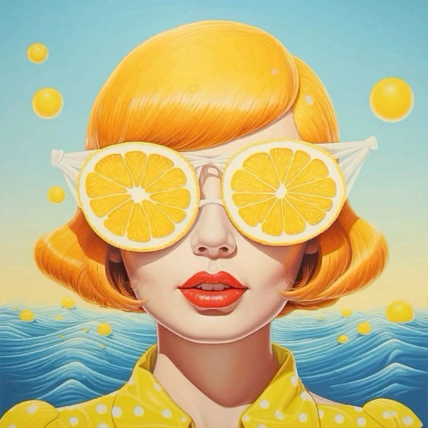 Floral Girl Posters | Zomerse Muurdecoratie | Citroenzonnebril | Sprankelende Oceaan | Verfrissende Wanddecoratie | Huisdecoratie