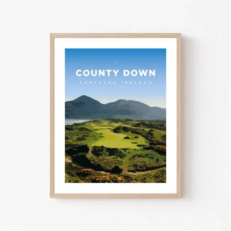 County Down Golf Course Poster | Muurdecoratie Ierland | Golfbanen Kunst | Posters en Wanddecoratie