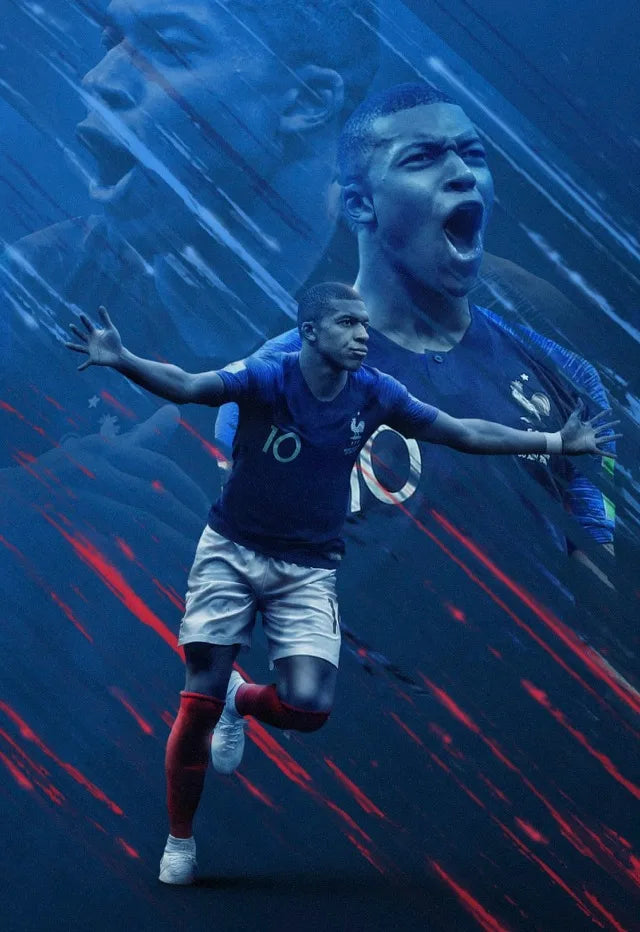 Kylian Mbappe #4 | Celebration Wanddecoratie | Muurdecoratie met Snelheid, Vaardigheid en Geest van een Voetballegende