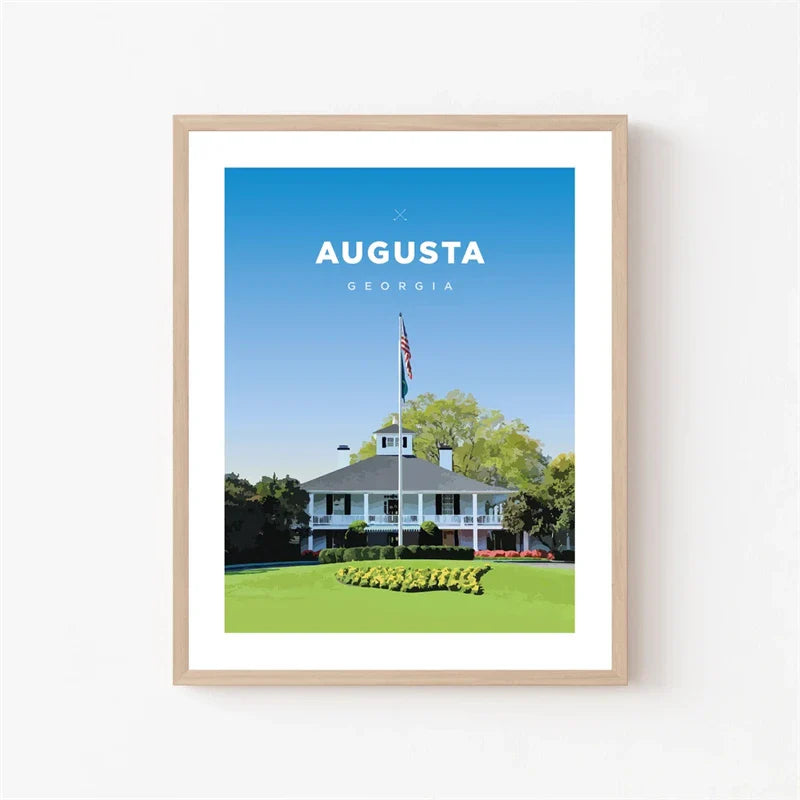 Augusta Clubhouse | Muurdecoratie Wereldberoemde Golfbaan | Georgia Golf Course Kunstposter