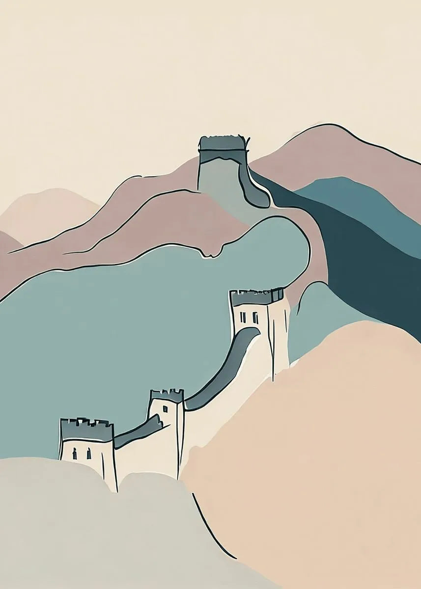 Great Wall of China Poster | Minimalistisch Landschap | Iconische Historische Muurdecoratie | Wanddecoratie