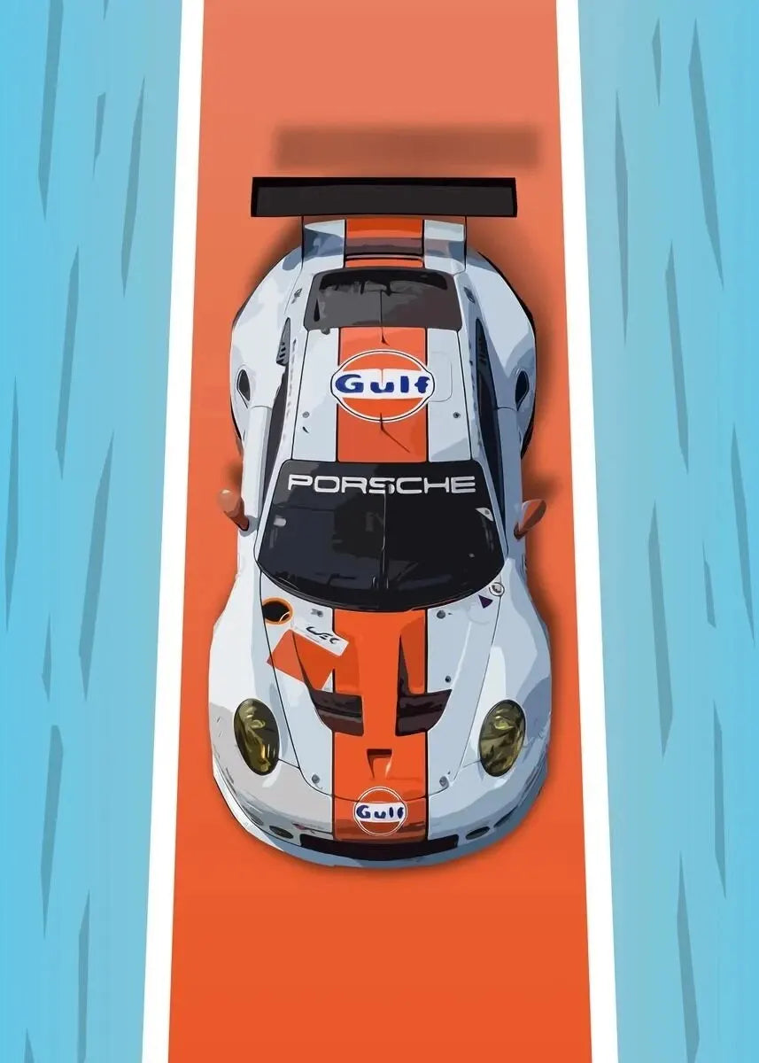 Porsche 911 RSR | Dynamische Racing Muurdecoratie | Vintage Wanddecoratie | Top-Down Poster Racing Kunst