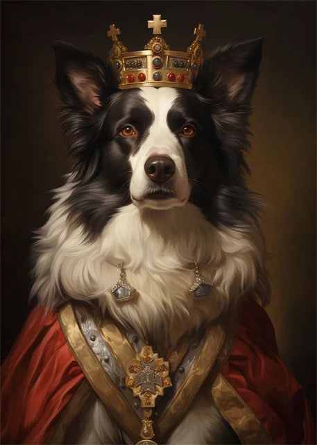 Majestic Border Collie Portrait | Wanddecoratie Poster met Royal Red Cloak | Elegante Muurdecoratie Huis