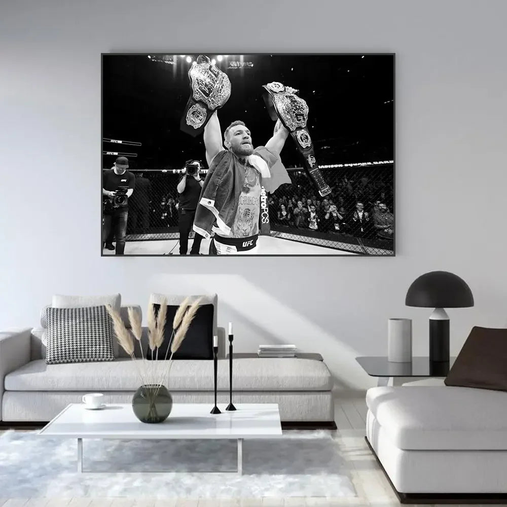 Conor McGregor Victory Poster | Inspirerende UFC Muurdecoratie | Wereldkampioen Tweevoudige Riempjes | Sportschool Wanddecoratie | Professionele Sport Schilderijen