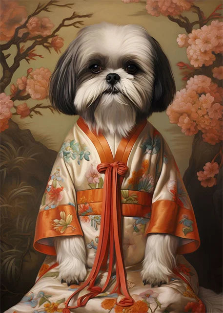 Shih Tzu | Eastern Elegance poster | Tapestry design wanddecoratie | Muurdecoratie dignified pose kunst