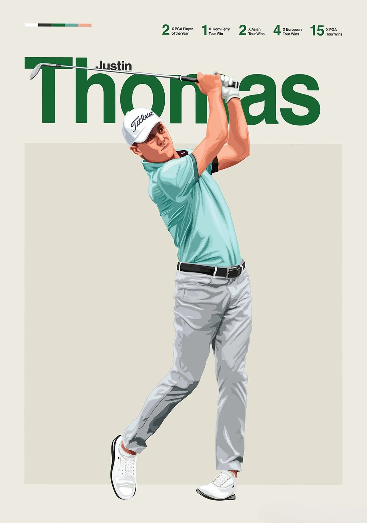 Justin Thomas Golf Legend Poster | Wanddecoratie | Muurdecoratie Sport | Posters Kunst | Legendarische Golfers