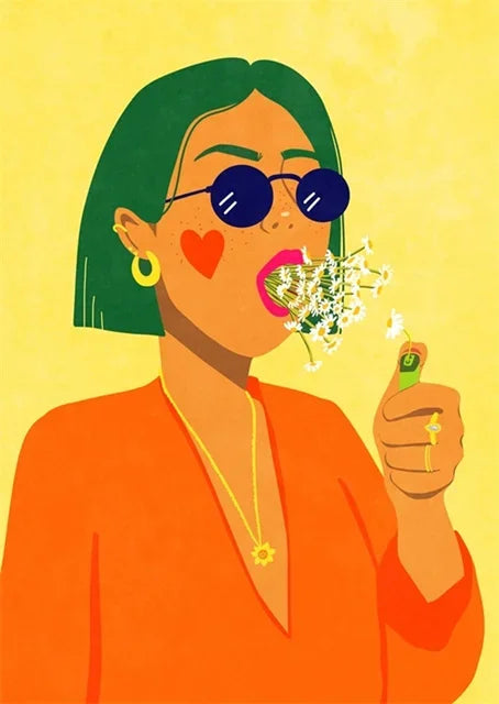 Flower Blowing Kiss Poster | Minimalistische Muurdecoratie | Stijlvolle Wanddecoratie | Kunstprint