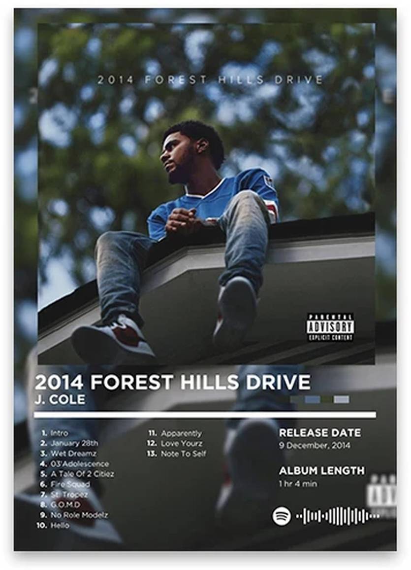 J. Cole | 2014 Forest Hills Drive | Hip Hop Muurdecoratie | Iconisch Album Cover Wanddecoratie | Rhyme Legends Series Posters