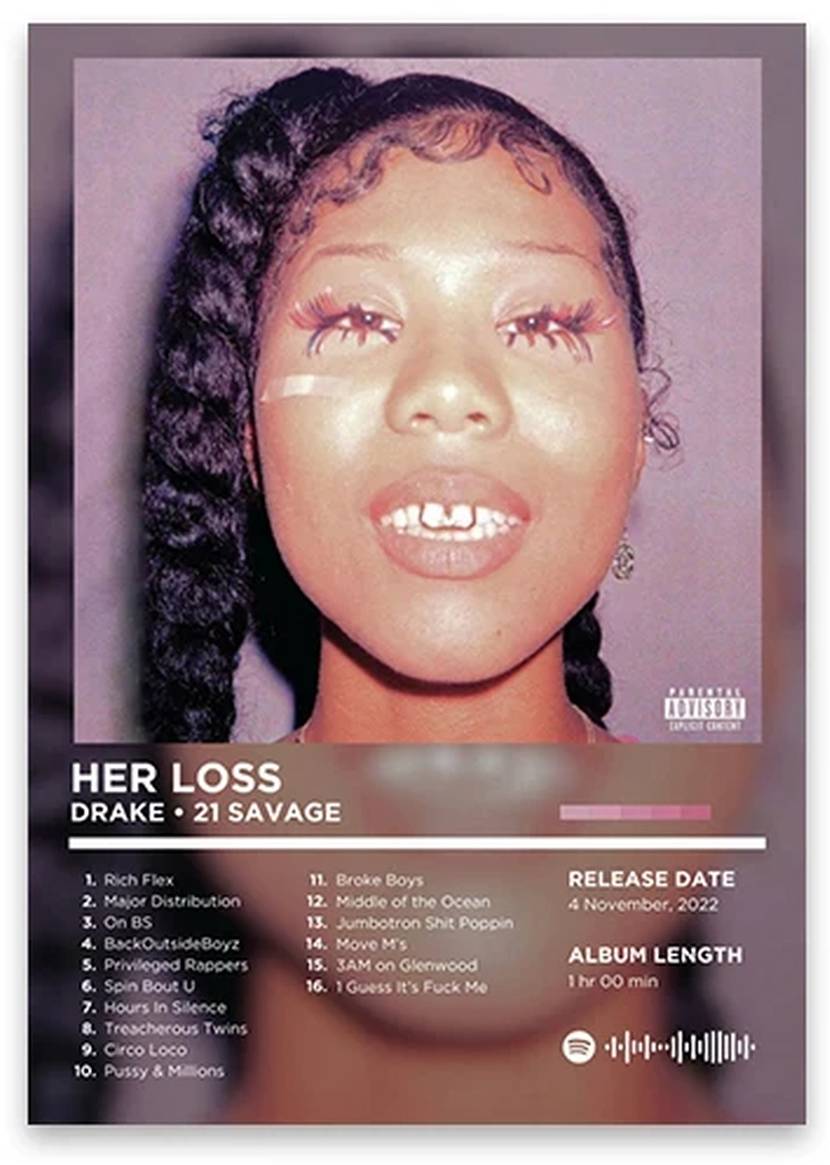 Her Loss | Drake & 21 Savage Muurdecoratie | Hip Hop Legends Wanddecoratie | Posters voor Muziekliefhebbers | Schilderijen Kunst Fans