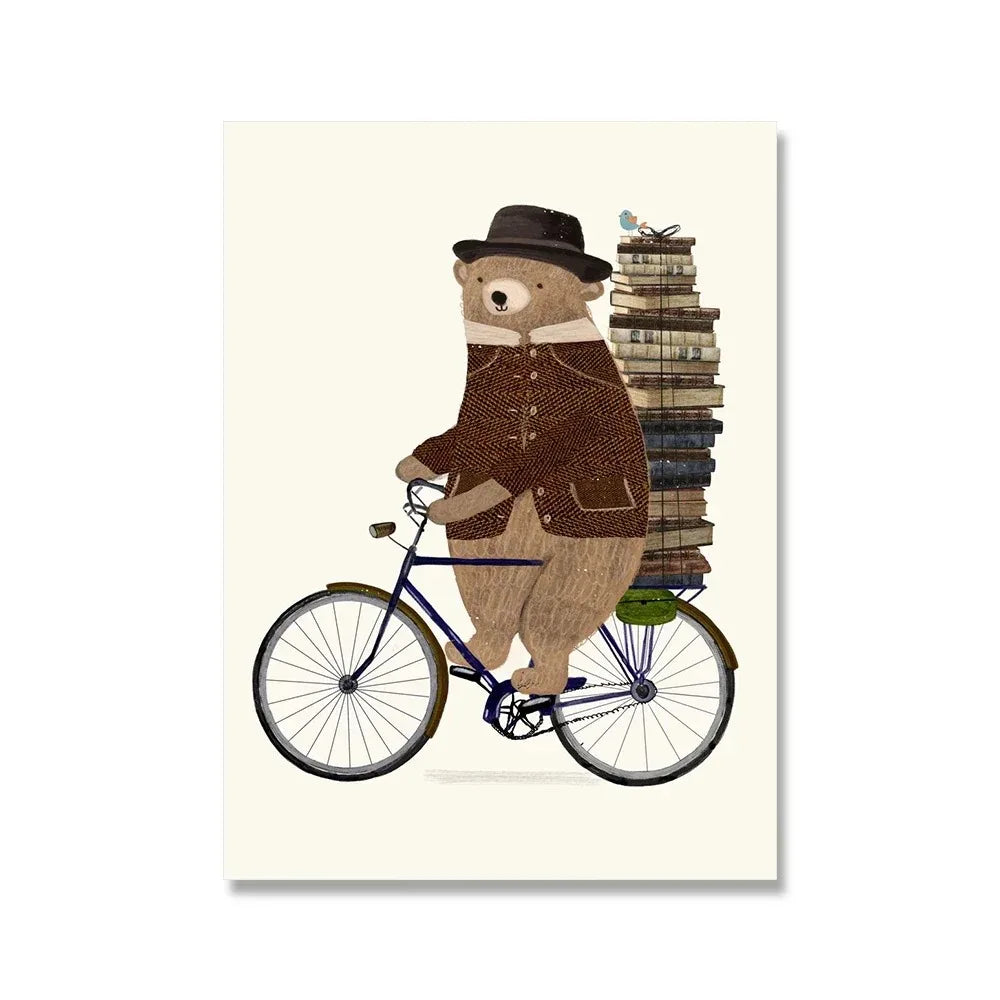 Bear's Bibliocycle posters | Wanddecoratie | Muurdecoratie voor een vrolijk avontuur | Canvas kunst