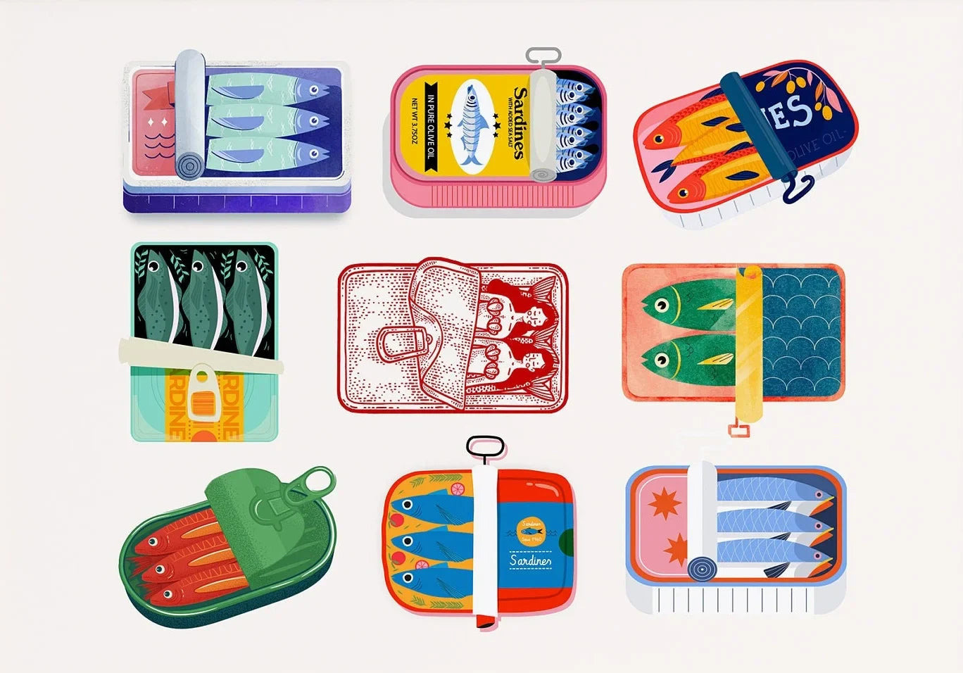 Sardines Collage | Muurdecoratie | Wanddecoratie | Posters | Schilderijen | Canvas Kunst | Kunst voor Keuken Decoratie