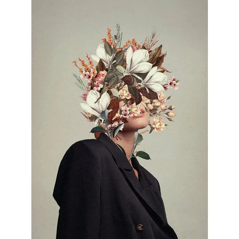 Veiled Beauty | Posters | Muurdecoratie | Monochrome Floral Woman | Wanddecoratie | Vintage Bloemen | Visuele Kunst