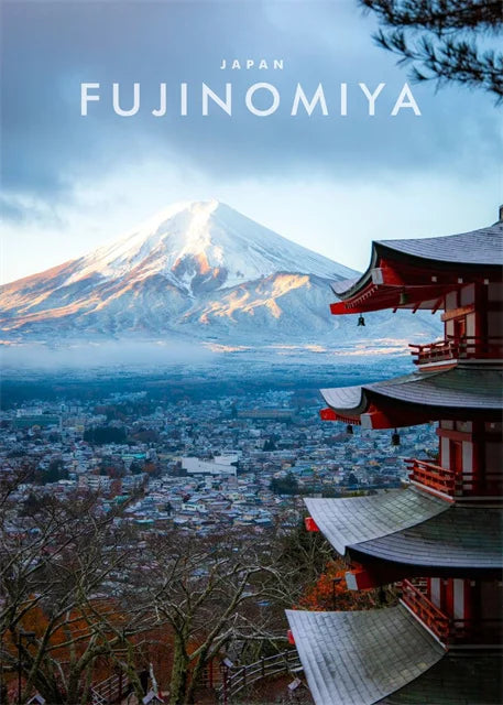 Mount Fuji en Pagoda Schilderij | Wanddecoratie Japanse Landschappen | Muurdecoratie Japanse Architectuur | Posters